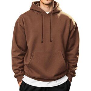 Coofandy Men Brown Pullover Long Sleeve Drawstring Gym Hoodies Sweatshirt